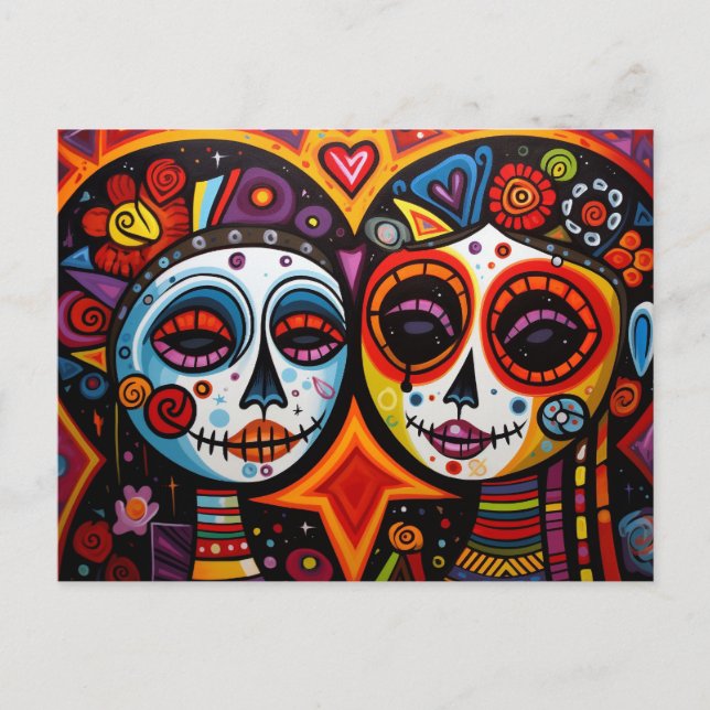 Farbenfrohe 💀 Día de Muertos Postkarte (Vorderseite)