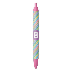 Farbenfrohe diagonale Bonbonstreifen lila Monogram Kugelschreiber