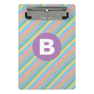 Farbenfrohe diagonale Bonbonstreifen lila Monogram Mini Klemmbrett