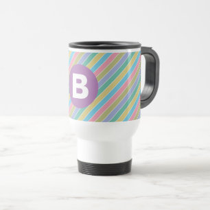 Farbenfrohe diagonale Bonbonstreifen lila Monogram Reisebecher