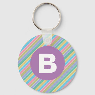 Farbenfrohe diagonale Bonbonstreifen lila Monogram Schlüsselanhänger