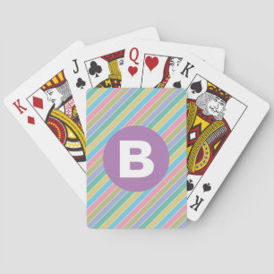 Farbenfrohe diagonale Bonbonstreifen lila Monogram Spielkarten