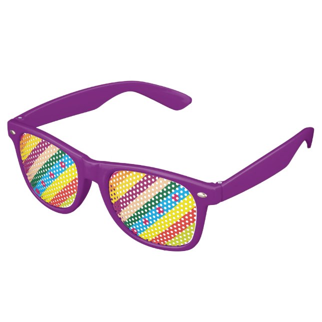 Farbenfrohe diagonale Streifen Spaß Partybrille (Schrägansicht)