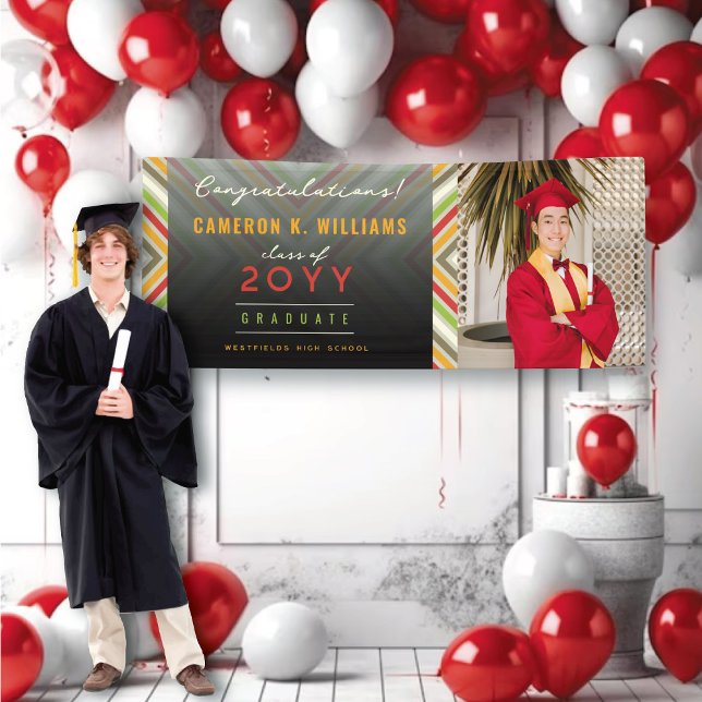 Farbenfrohe Diagonale Streifen Trendfarbenes Foto  Banner (Trendy Colorful Diagonal Stripes Modern One Photo Graduation Banner @ zazzle.com/color_therapy)