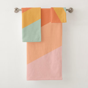 Farbenfrohe Diagonalstreifen Retro Candy Pastell Badhandtuch Set
