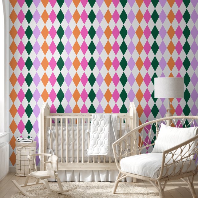 Farbenfrohe Diamant Muster Retro BOHO Chic Abstrak Tapete (Kinder)