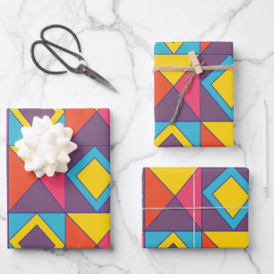 Farbenfrohe Diamantdreieck Geometrie Geschenkpapier Set