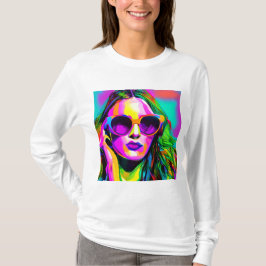 Farbenfrohe Digitale Kunst Hübsche Lady in Sonnenb T-Shirt