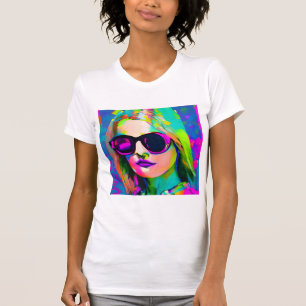 Farbenfrohe Digitale Kunst Hübsche Lady in Sonnenb T-Shirt
