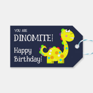 Farbenfrohe Dinosaur Happy Birthday Geschenkanhänger