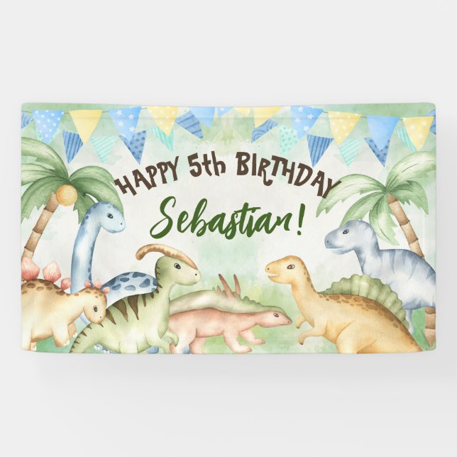 Farbenfrohe Dinosaurier Geburtstagsfeier Banner (Horizontal)