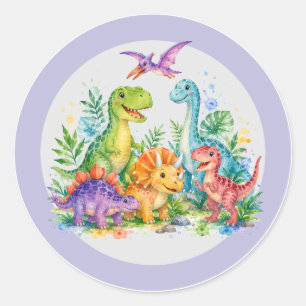 Farbenfrohe Dinosaurier-Geburtstagsfeier Runder Aufkleber