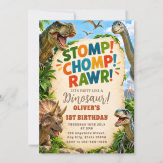 Farbenfrohe Dinosaurier-Jungle-Party-Einladung Einladung