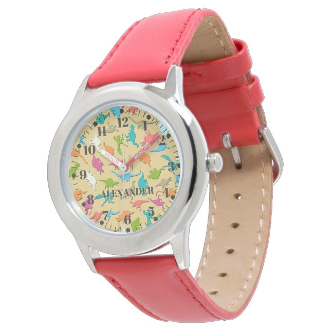 Farbenfrohe Dinosaurier Kids Wrist Armbanduhr (Schrägansicht)