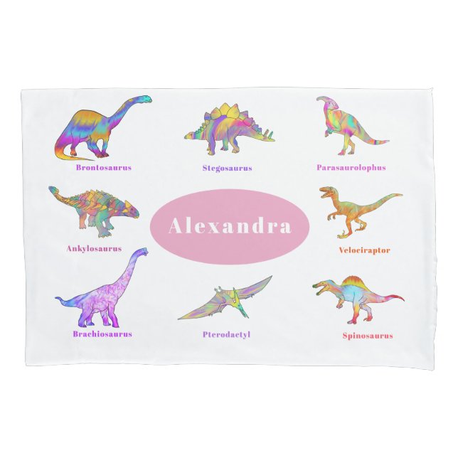 Farbenfrohe Dinosaurier mit Namen Pattern pink Kissenbezug (Vorderseite)