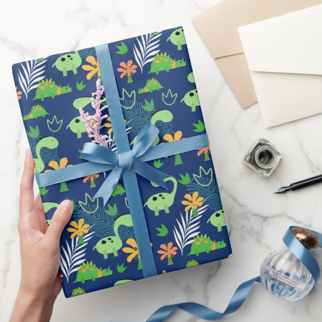 Farbenfrohe Dinosaurier Muster Geschenkpapier (Schenken)