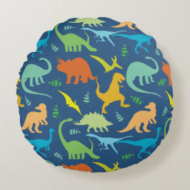 Farbenfrohe Dinosaurier Muster Rundes Kissen