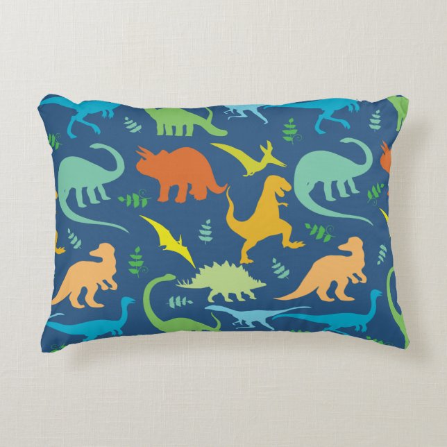 Farbenfrohe Dinosaurier Muster Zierkissen (Vorderseite)