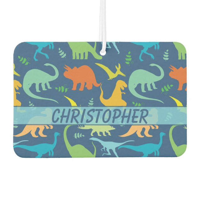 Farbenfrohe Dinosaurier-Muster zum Personalisieren Autolufterfrischer (Vorderseite)