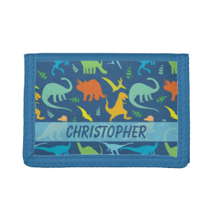 Farbenfrohe Dinosaurier-Muster zum Personalisieren Tri-fold Portemonnaie
