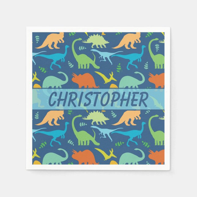 Farbenfrohe Dinosaurier personalisieren Serviette (Vorderseite)