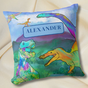 Farbenfrohe Dinosaurier Personalisierte Kinder Nam Kissen