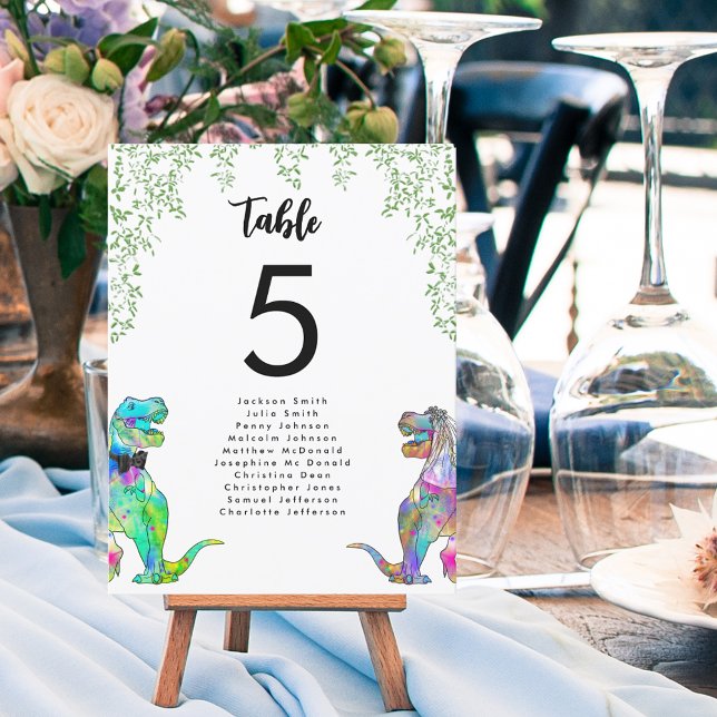 Farbenfrohe Dinosaurier Thema Hochzeitstabelle (Colorful dinosaur bride and groom fun t-rex bride and groom wedding table number chart)