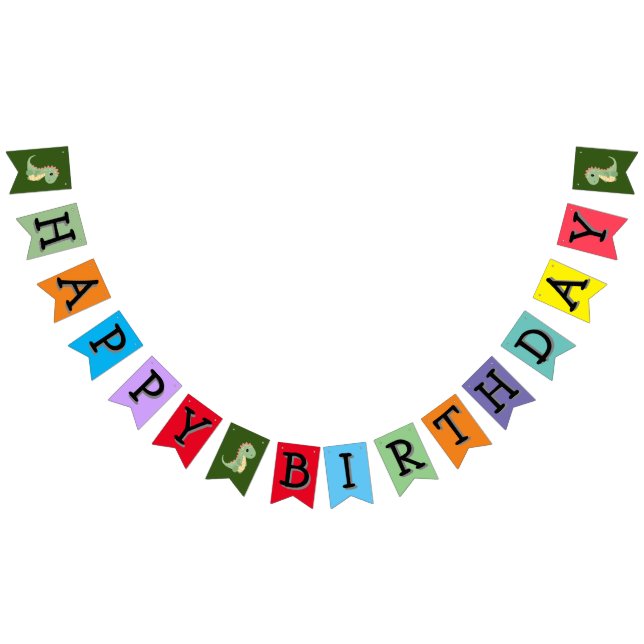 Farbenfrohe Dinosaurier Themed "Happy Birthday" Wimpelkette (Alle)
