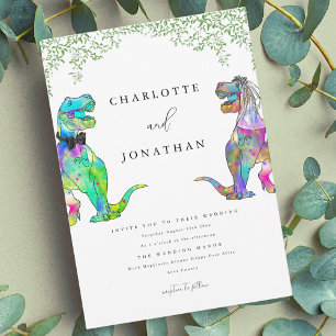 Farbenfrohe Dinosaurier-Themen-Hochzeit Einladung