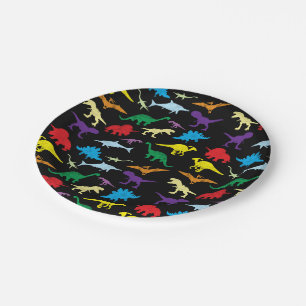 Farbenfrohe Dinosaurier Wasserfarbe Kindergeburtst Pappteller
