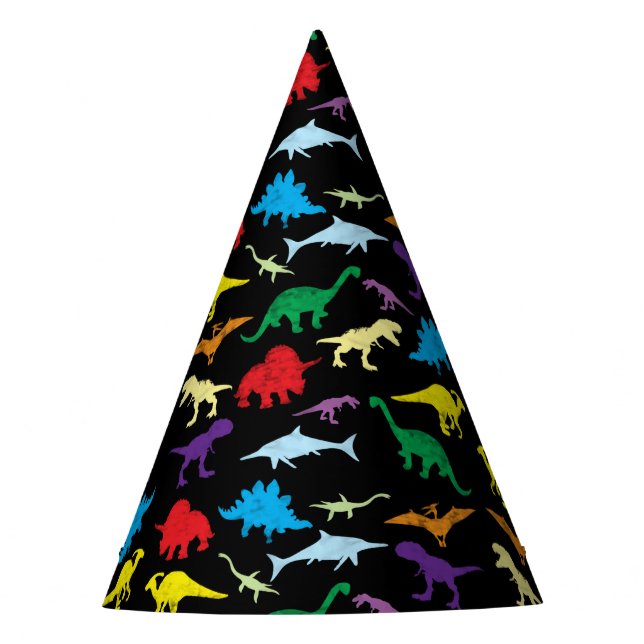 Farbenfrohe Dinosaurier Wasserfarbe Kindergeburtst Partyhütchen (Vorderseite)