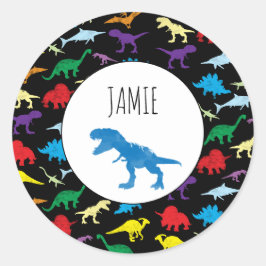 Farbenfrohe Dinosaurier Wasserfarbe Kindermuster Runder Aufkleber