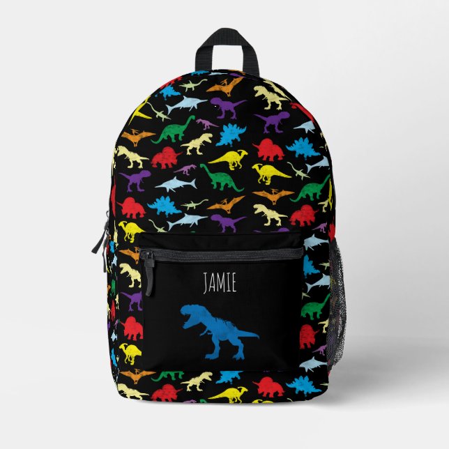 Farbenfrohe Dinosaurier Wasserfarbe Kinderschule Bedruckter Rucksack (Vorderseite)