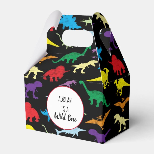 Farbenfrohe Dinosaurier Wild One Kindergeburtstag  Geschenkschachtel (Vorderseite)