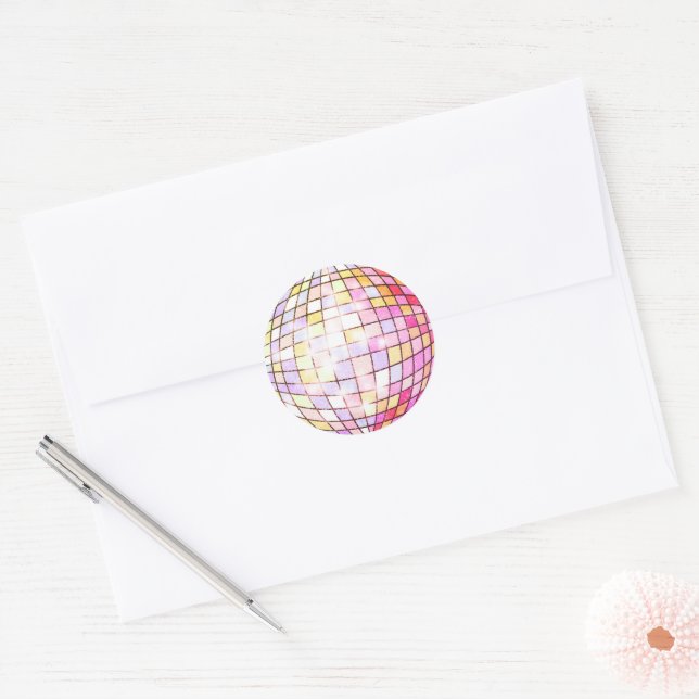 Farbenfrohe Disco Ball Rosa Klassischer Rundaufkle Runder Aufkleber (Umschlag)