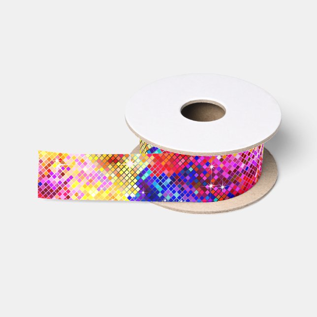 Farbenfrohe Disco Geometrisches Glitzer & Glitzern Satinband (Spule)