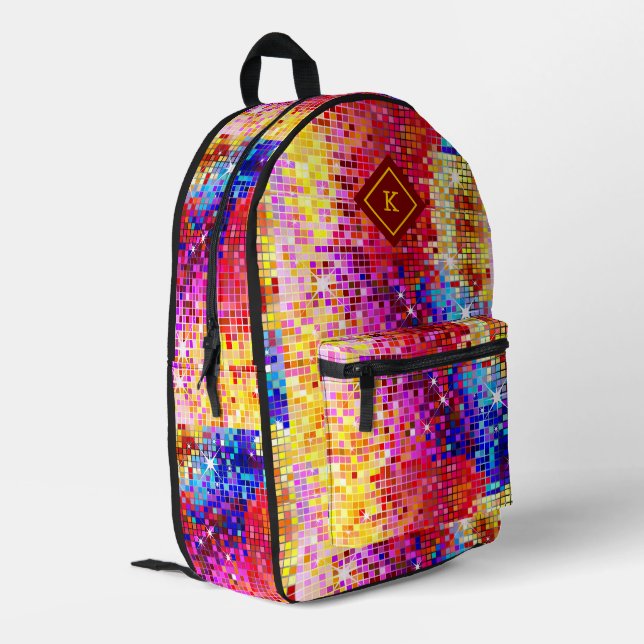 Farbenfrohe Disco-Spiegel Glitzer-Muster Bedruckter Rucksack (Rückseitige Ecke links)