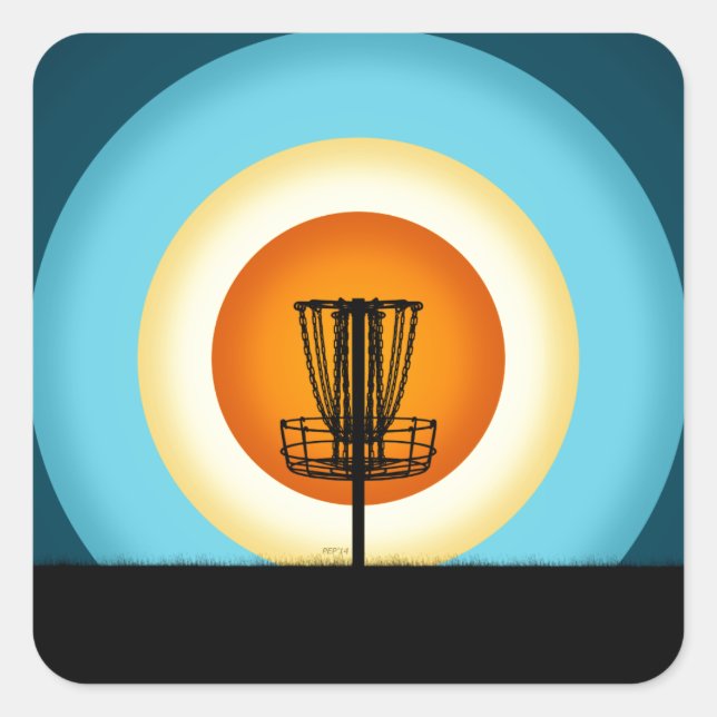 Farbenfrohe Disk Golf Basket Quadratischer Aufkleber (Vorderseite)