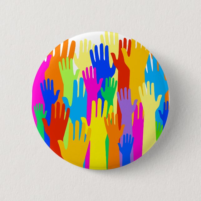 Farbenfrohe Diverse Group Community of Raised Hand Button (Vorderseite)