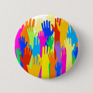 Farbenfrohe Diverse Group Community of Raised Hand Button
