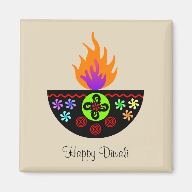Farbenfrohe Diwali Lamp Diya Magnet (Vorne)