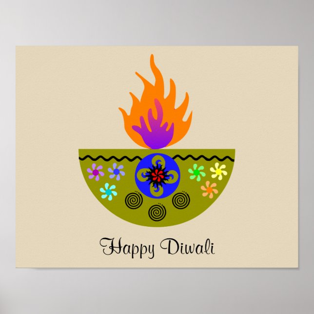 Farbenfrohe Diwali Lamp Diya Poster (Vorne)