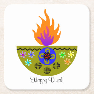 Farbenfrohe Diwali Lamp Diya Rechteckiger Pappuntersetzer
