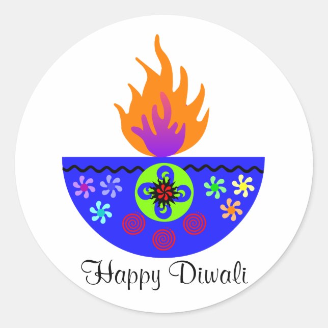 Farbenfrohe Diwali Lamp Diya Runder Aufkleber (Vorderseite)