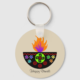 Farbenfrohe Diwali Lamp Diya Schlüsselanhänger