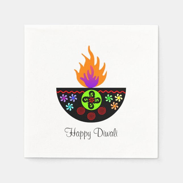 Farbenfrohe Diwali Lamp Diya Serviette (Vorderseite)