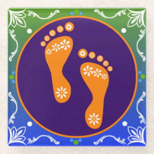 Farbenfrohe Diwali Rangoli mit Footprint Glasuntersetzer