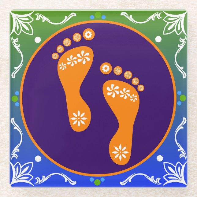 Farbenfrohe Diwali Rangoli mit Footprint Glasuntersetzer (Vorderseite)