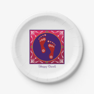 Farbenfrohe Diwali Rangoli mit Footprint Pappteller