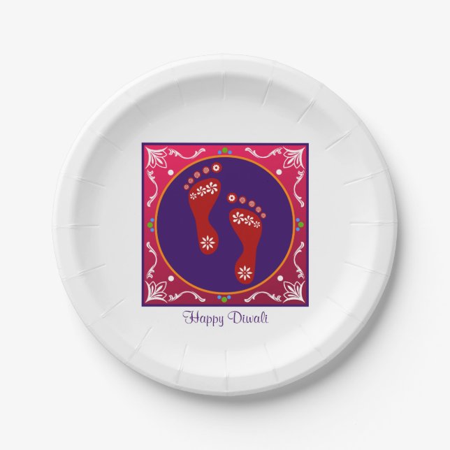 Farbenfrohe Diwali Rangoli mit Footprint Pappteller (Vorderseite)